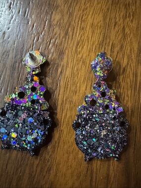 Holographic Black Glitter Dangle Earrings